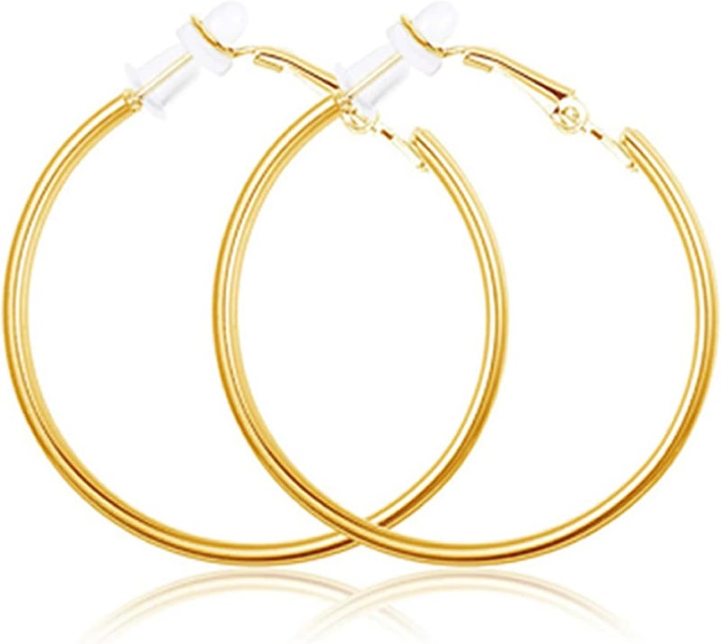 CSIYANJRY99 Gold Clip On Hoop Earrings Non Piercing Nightclub DJ Big Hoop Earrings for Women - Image 1